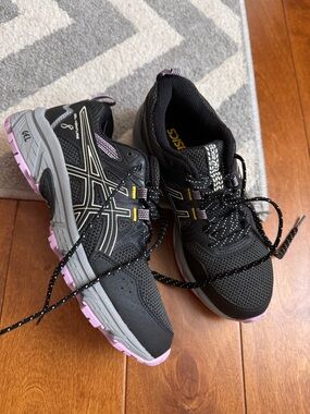 ASICS Black Athletic Sneakers with Lavender Accents